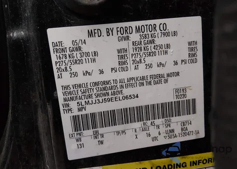 2014 Lincoln Navigator L z USA, uszkodzony, nr VIN 5LMJJ3J59EEL06534